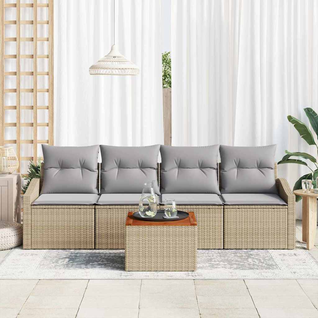 Havesofa Sæt 5 stk. Beige polyrattan