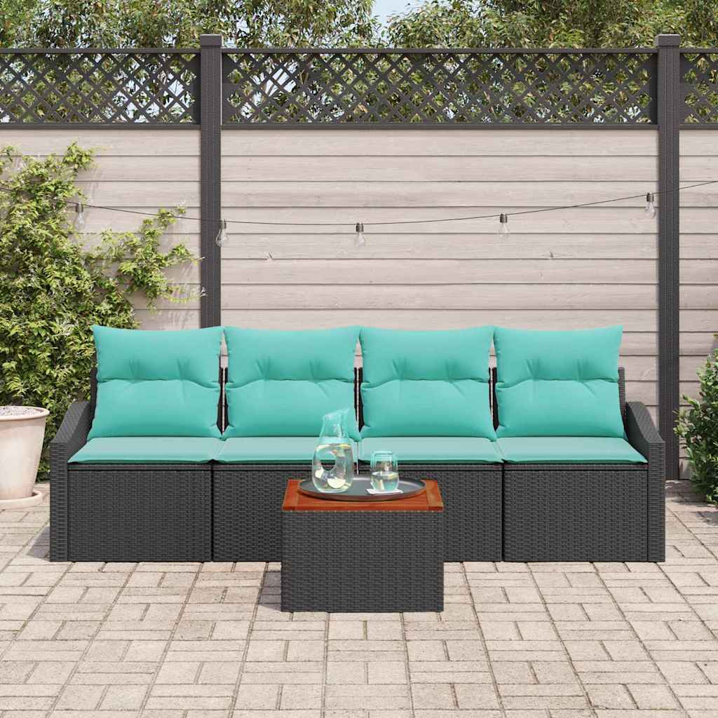 Havesofa Sæt 5 stk. Sort polyrattan