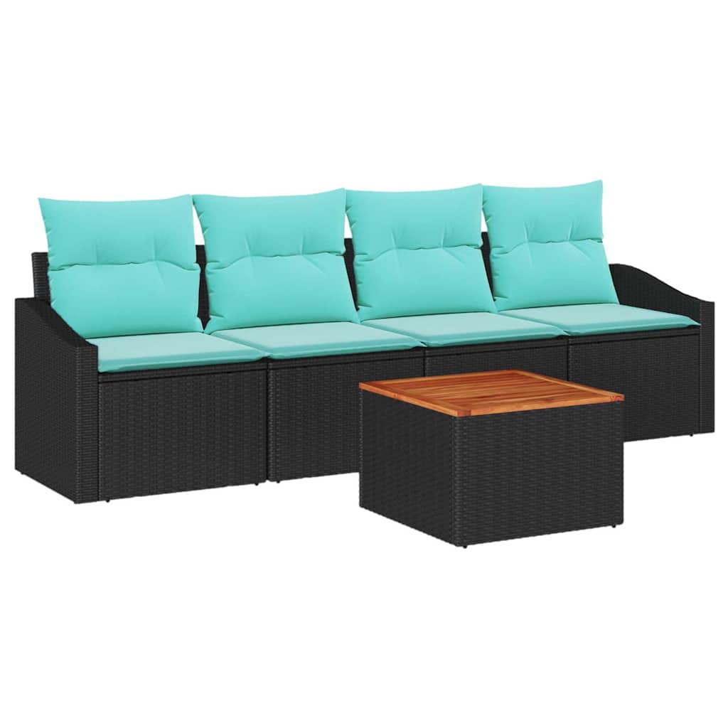 Havesofa Sæt 5 stk. Sort polyrattan