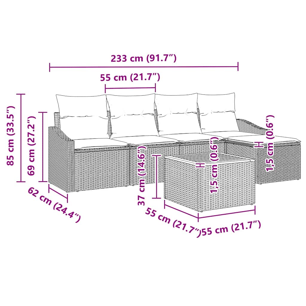 Havesofa Sæt 6 stk. Beige polyrattan