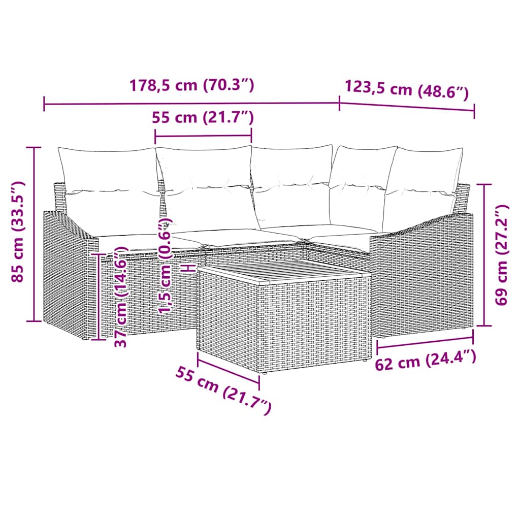 Havesofa Sæt 5 stk. Beige polyrattan