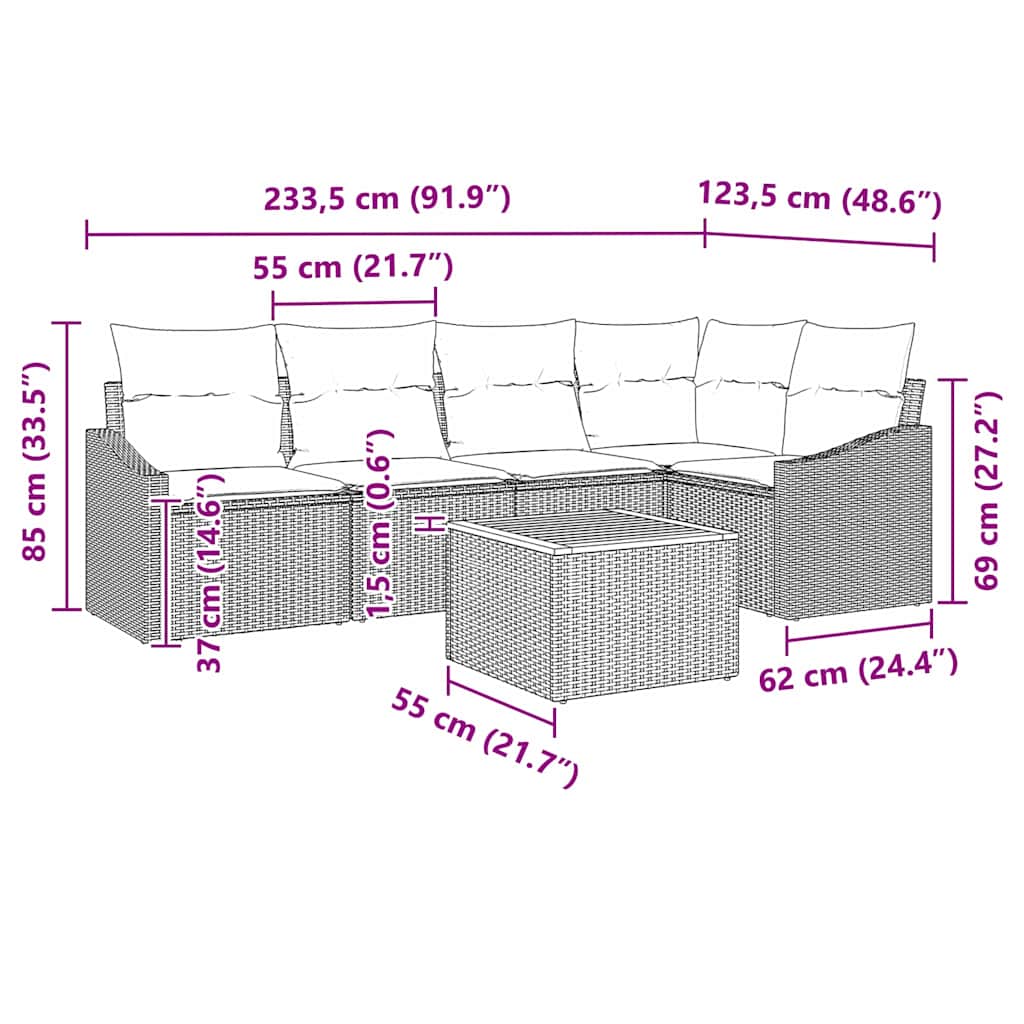 Havesofa Sæt 6 stk. Beige polyrattan