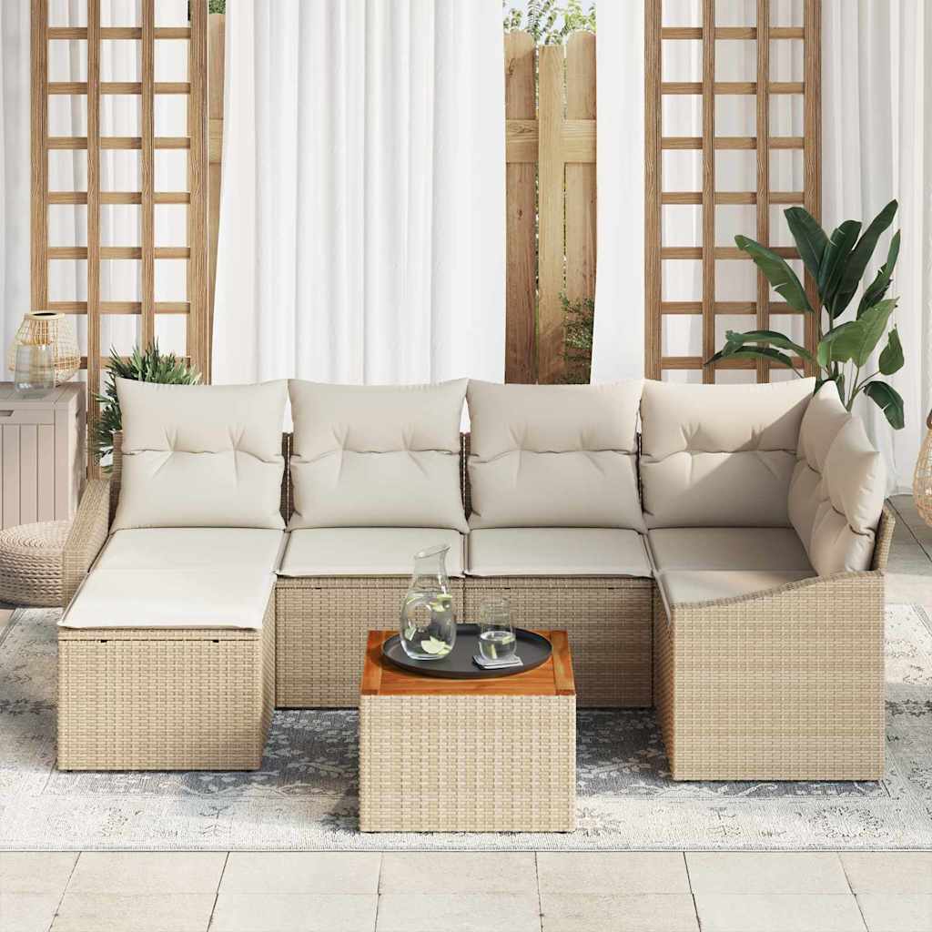 Havesofa Sæt 7 stk. Beige polyrattan