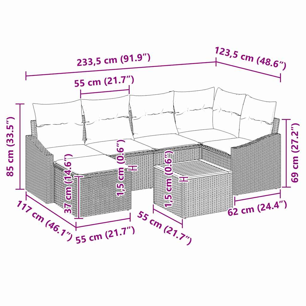 Havesofa Sæt 7 stk. Beige polyrattan