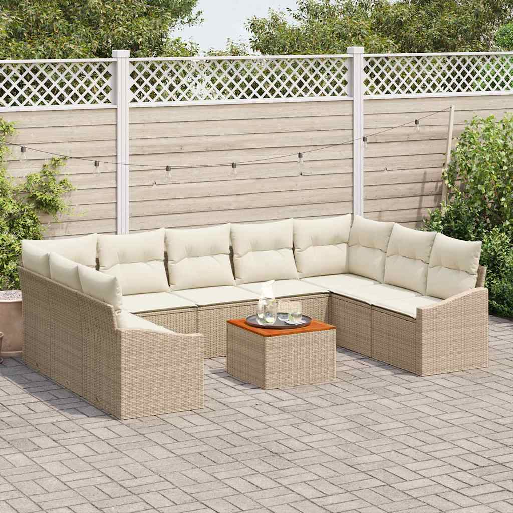 Havesofa Sæt 10 stk. Beige polyrattan