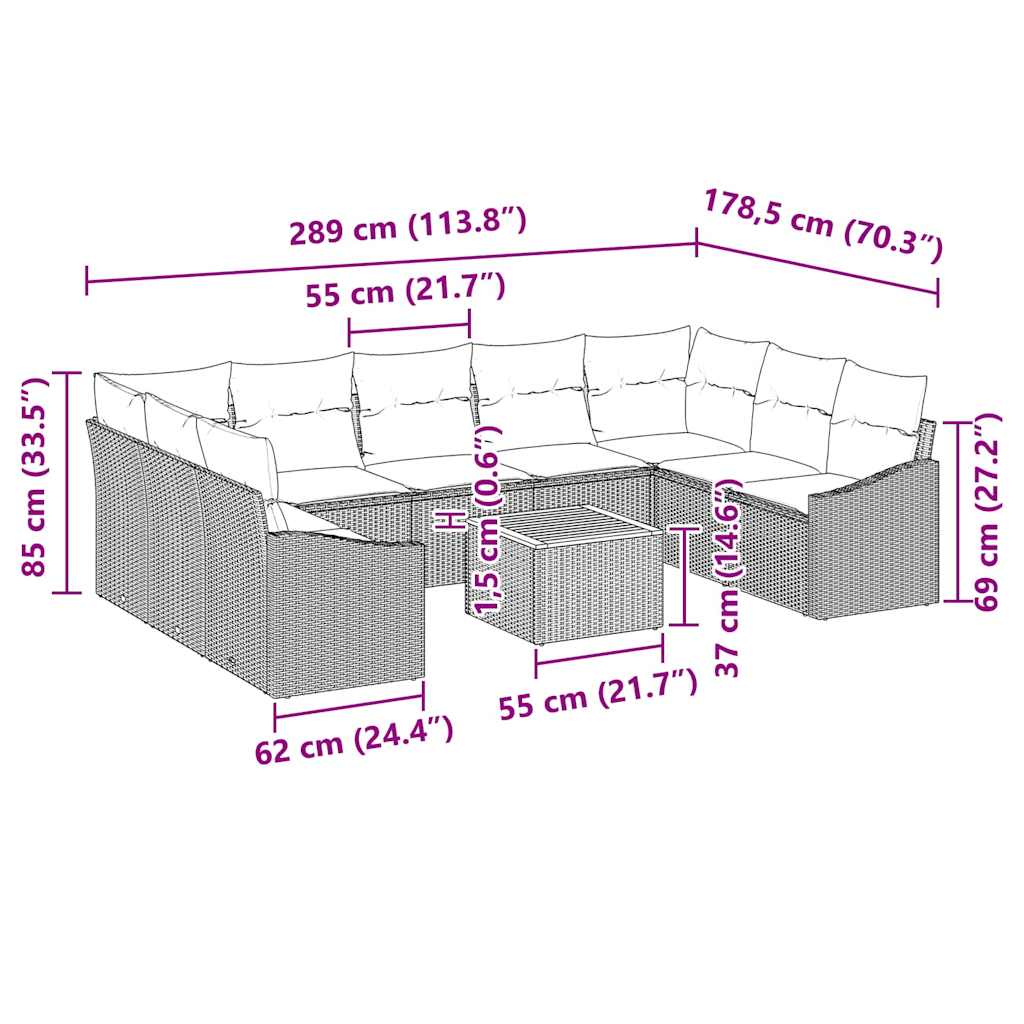 Havesofa Sæt 10 stk. Beige polyrattan