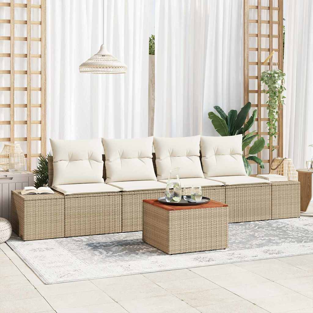 Havesofa Sæt 5 stk. Beige polyrattan
