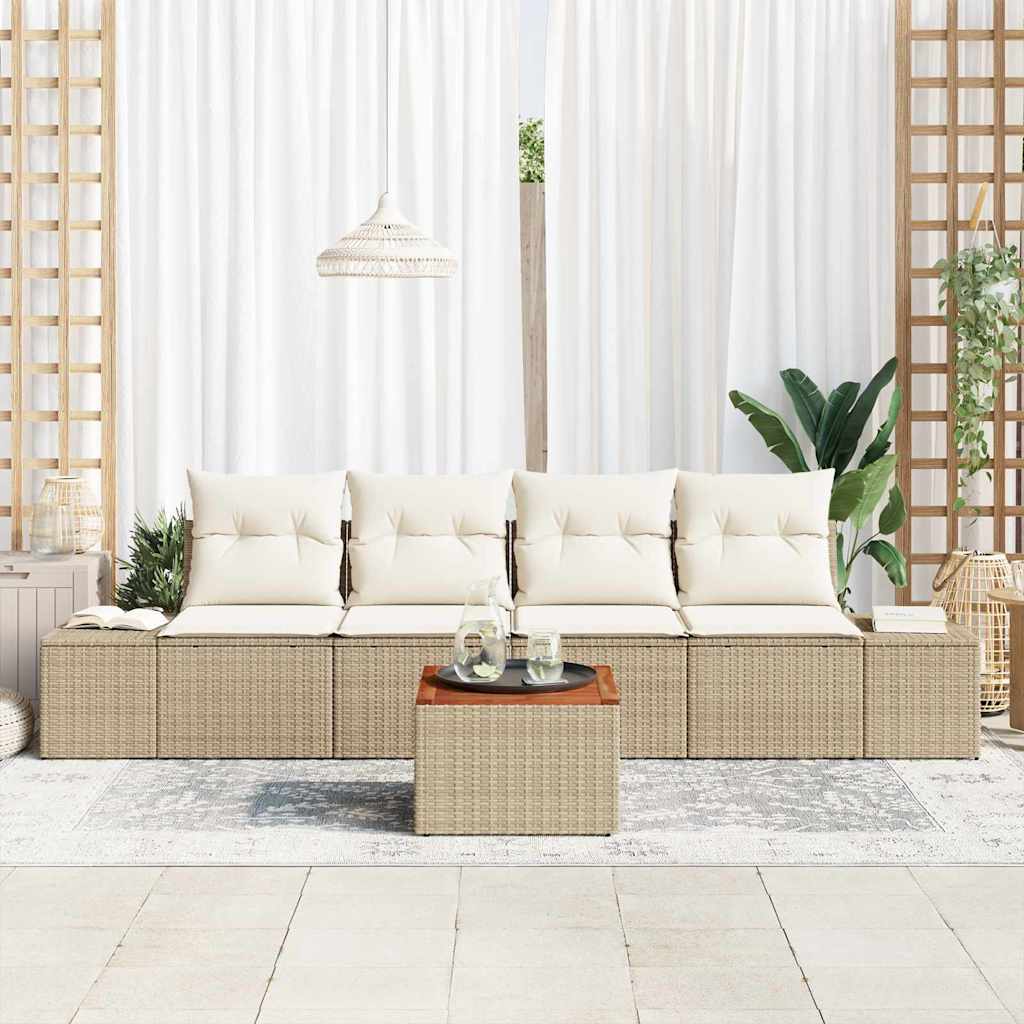 Havesofa Sæt 5 stk. Beige polyrattan