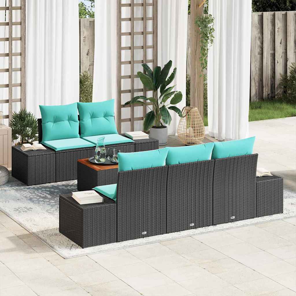 Havesofa Sæt 6 stk. Sort polyrattan