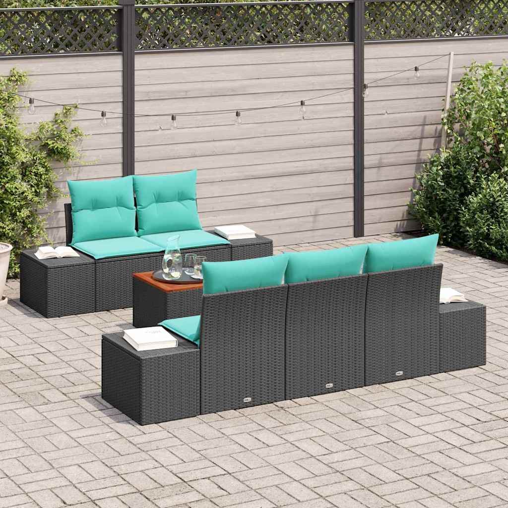 Havesofa Sæt 6 stk. Sort polyrattan