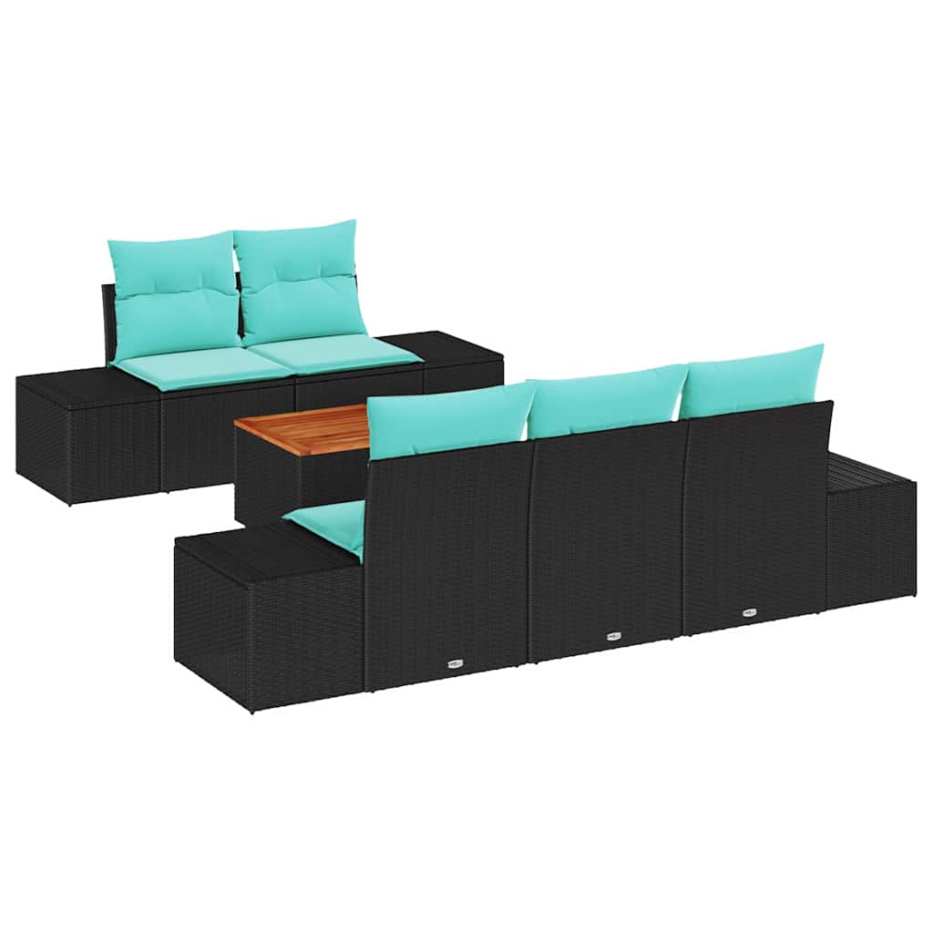 Havesofa Sæt 6 stk. Sort polyrattan