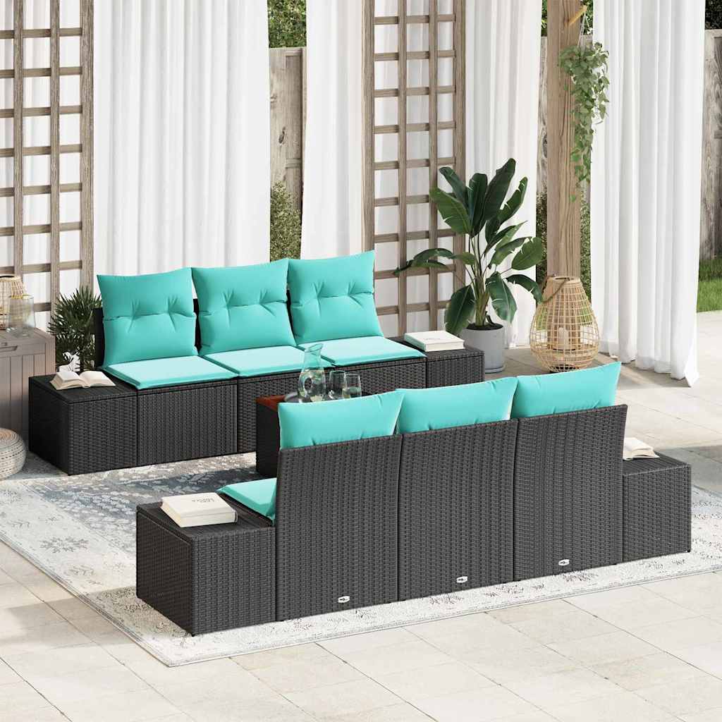 Havesofa Sæt 7 stk. Sort polyrattan