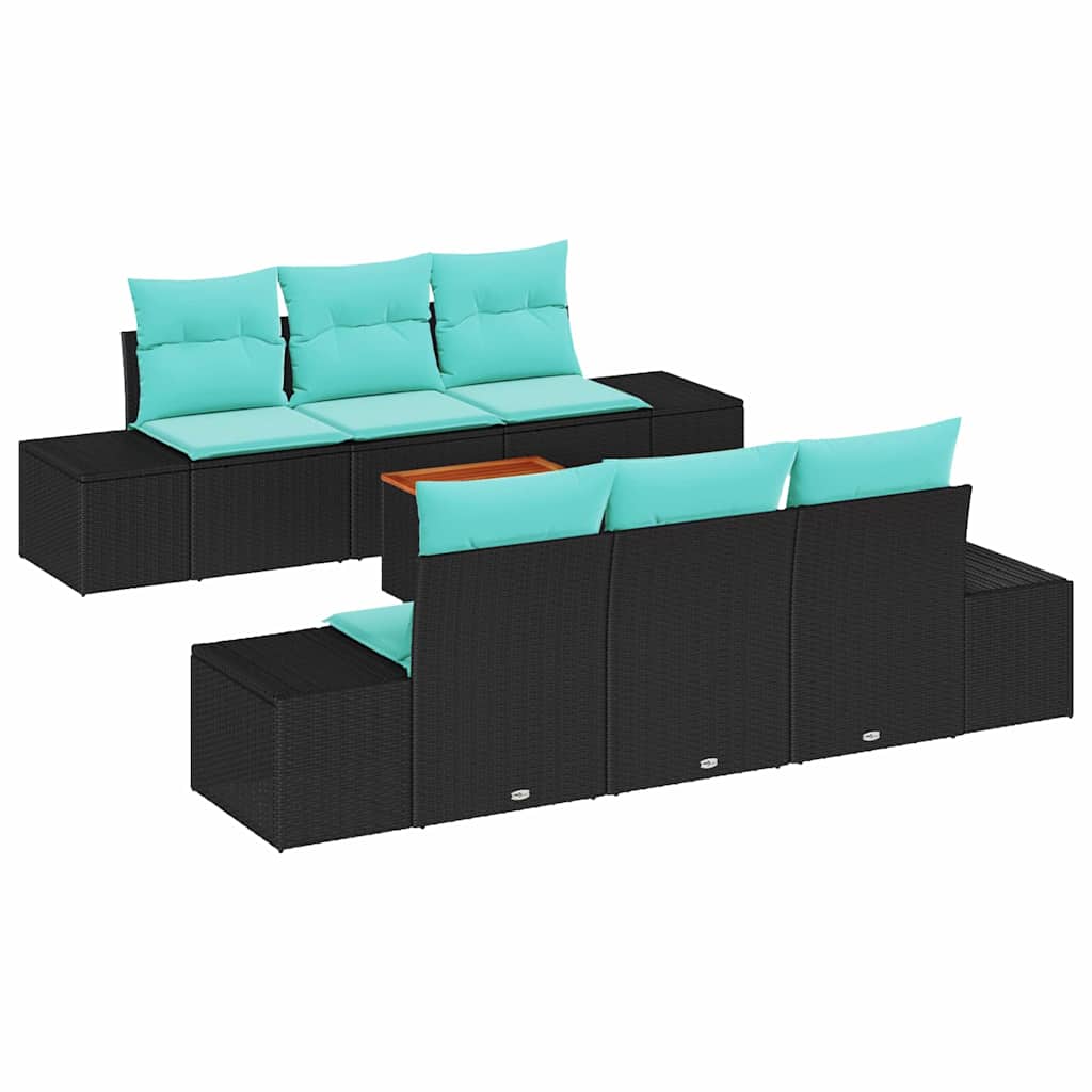 Havesofa Sæt 7 stk. Sort polyrattan