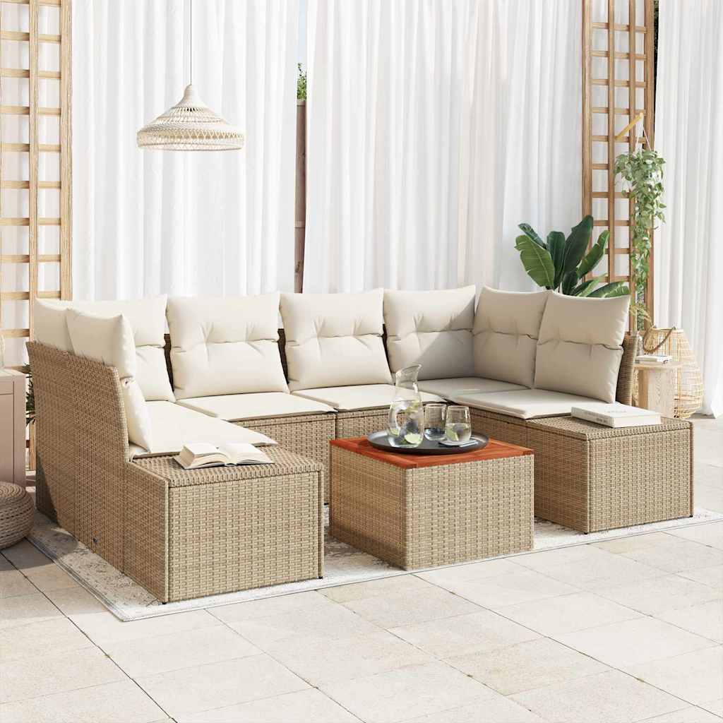 Havesofa Sæt 7 stk. Beige polyrattan