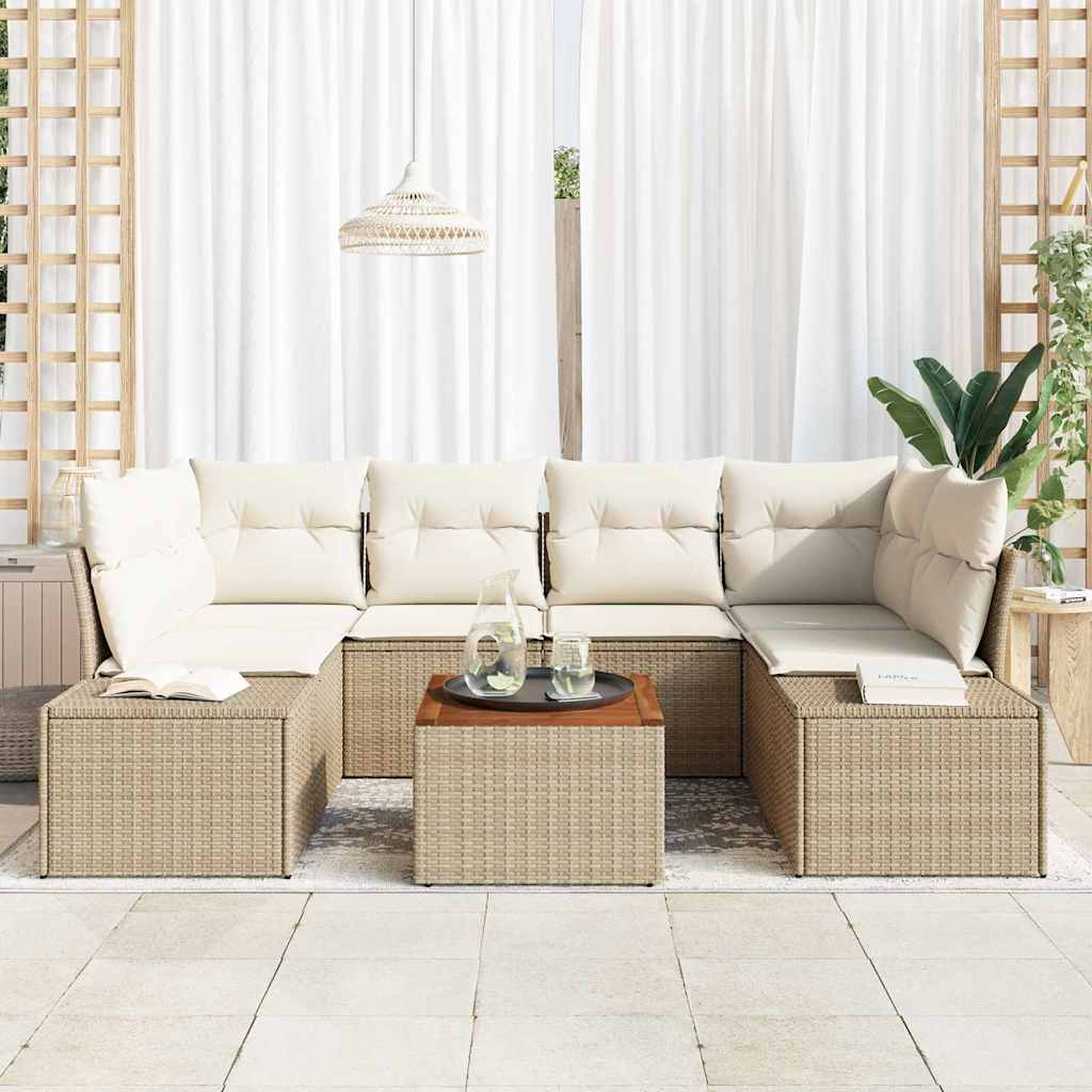 Havesofa Sæt 7 stk. Beige polyrattan