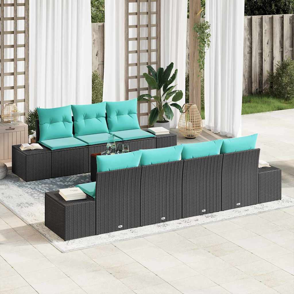 Havesofa Sæt 8 stk. Sort polyrattan