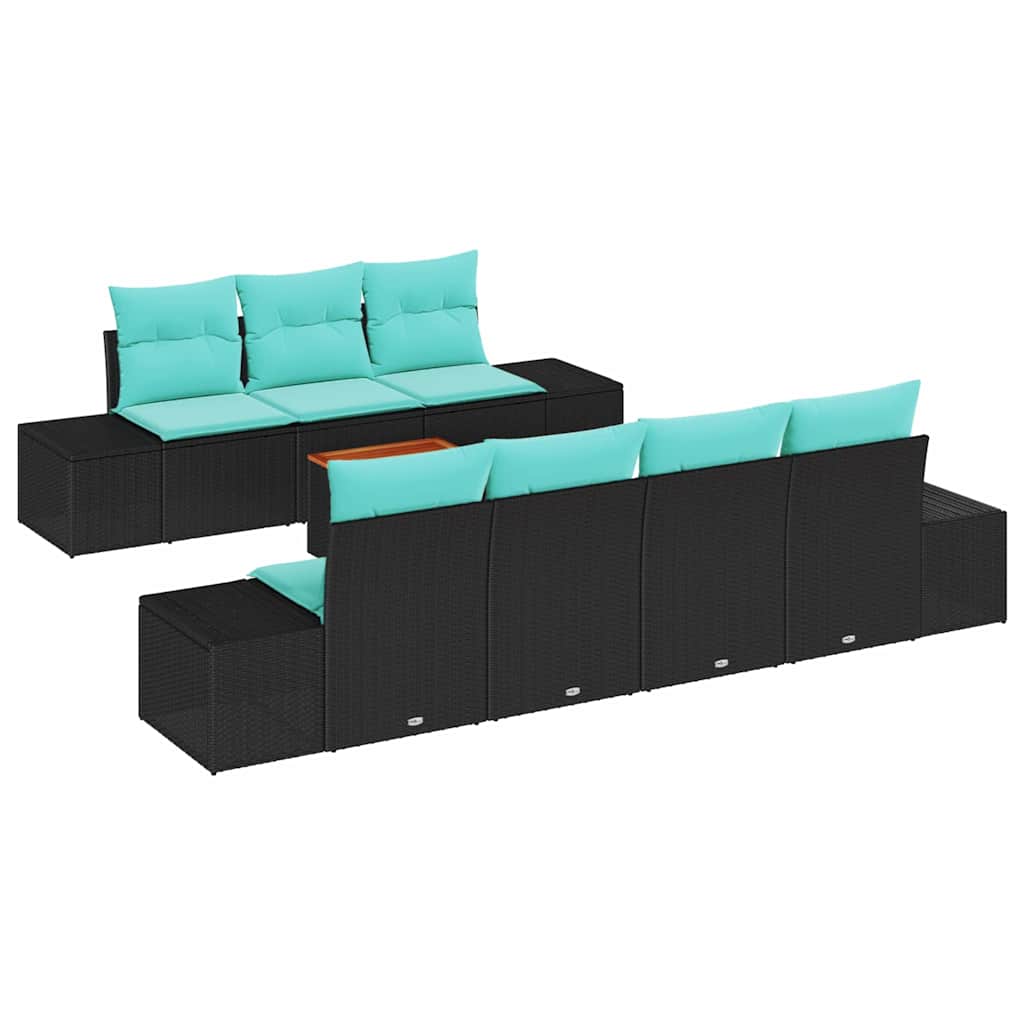 Havesofa Sæt 8 stk. Sort polyrattan
