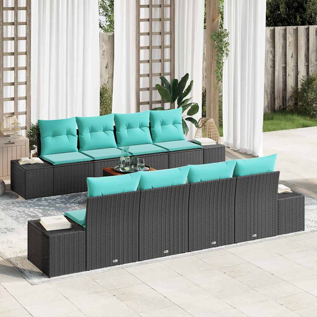 Havesofa Sæt 9 stk. Sort polyrattan