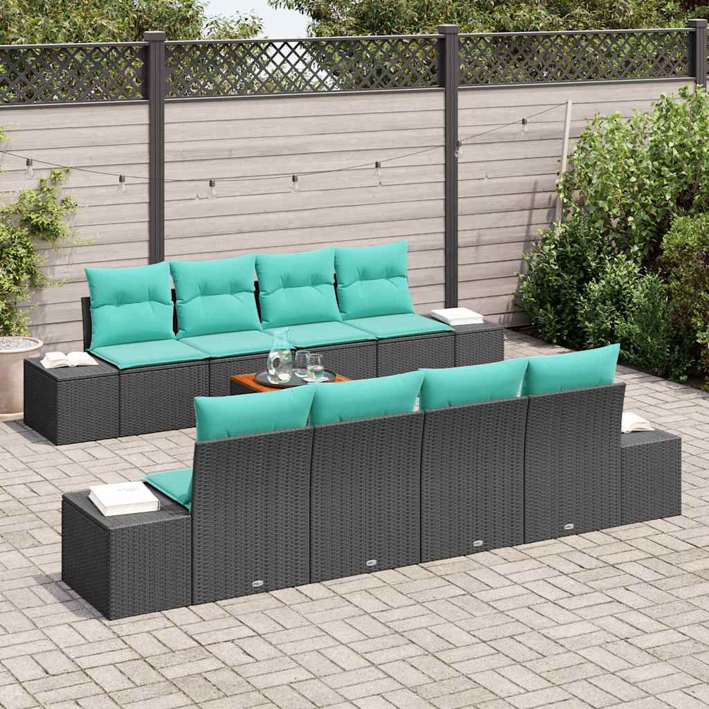 Havesofa Sæt 9 stk. Sort polyrattan