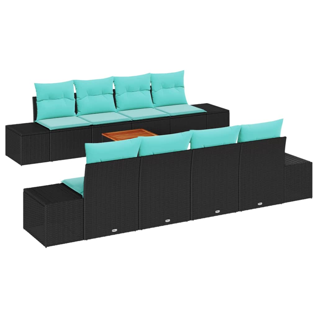 Havesofa Sæt 9 stk. Sort polyrattan