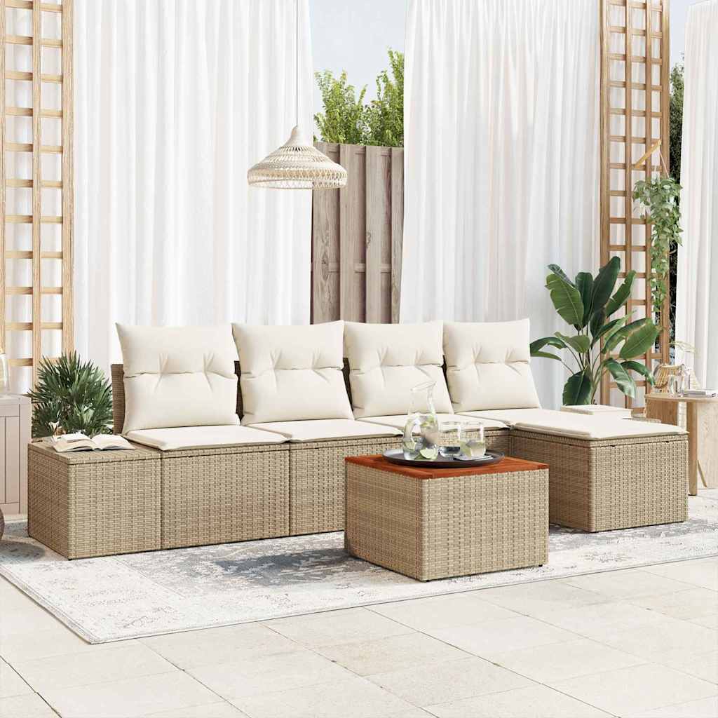 Havesofa Sæt 6 stk. Beige polyrattan