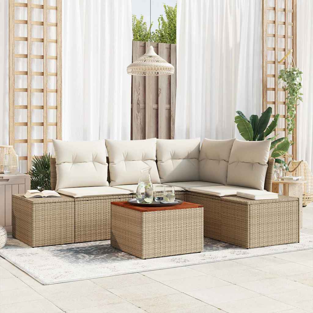 Havesofa Sæt 5 stk. Beige polyrattan
