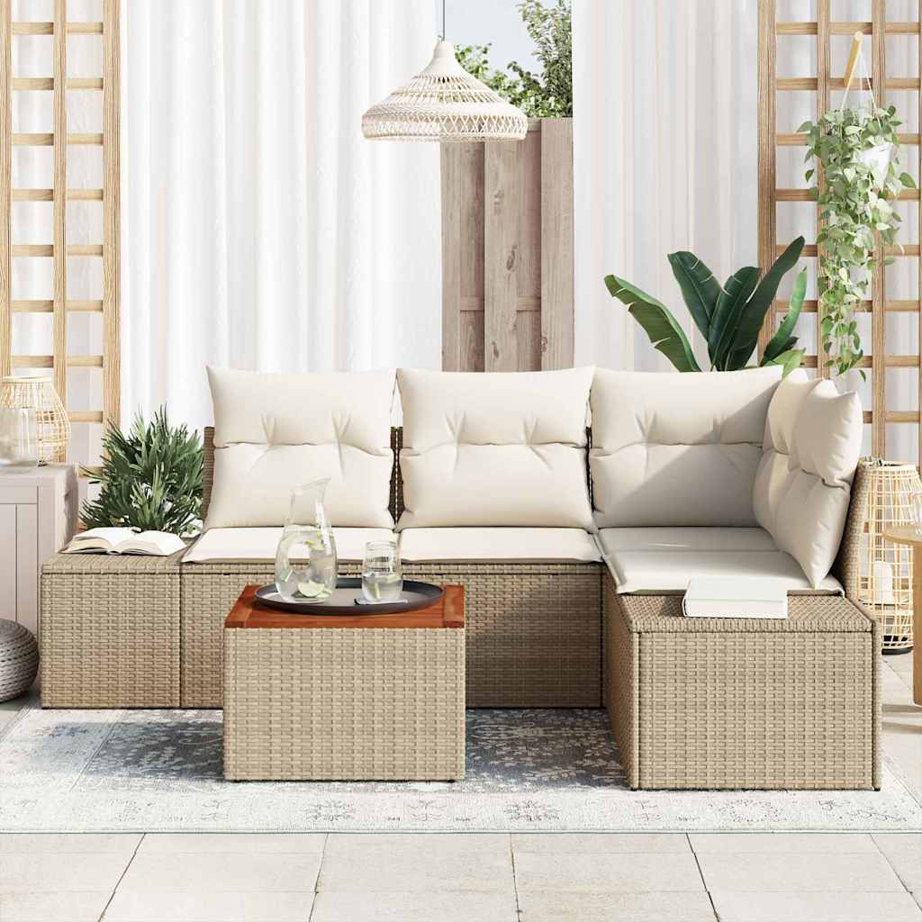 Havesofa Sæt 5 stk. Beige polyrattan