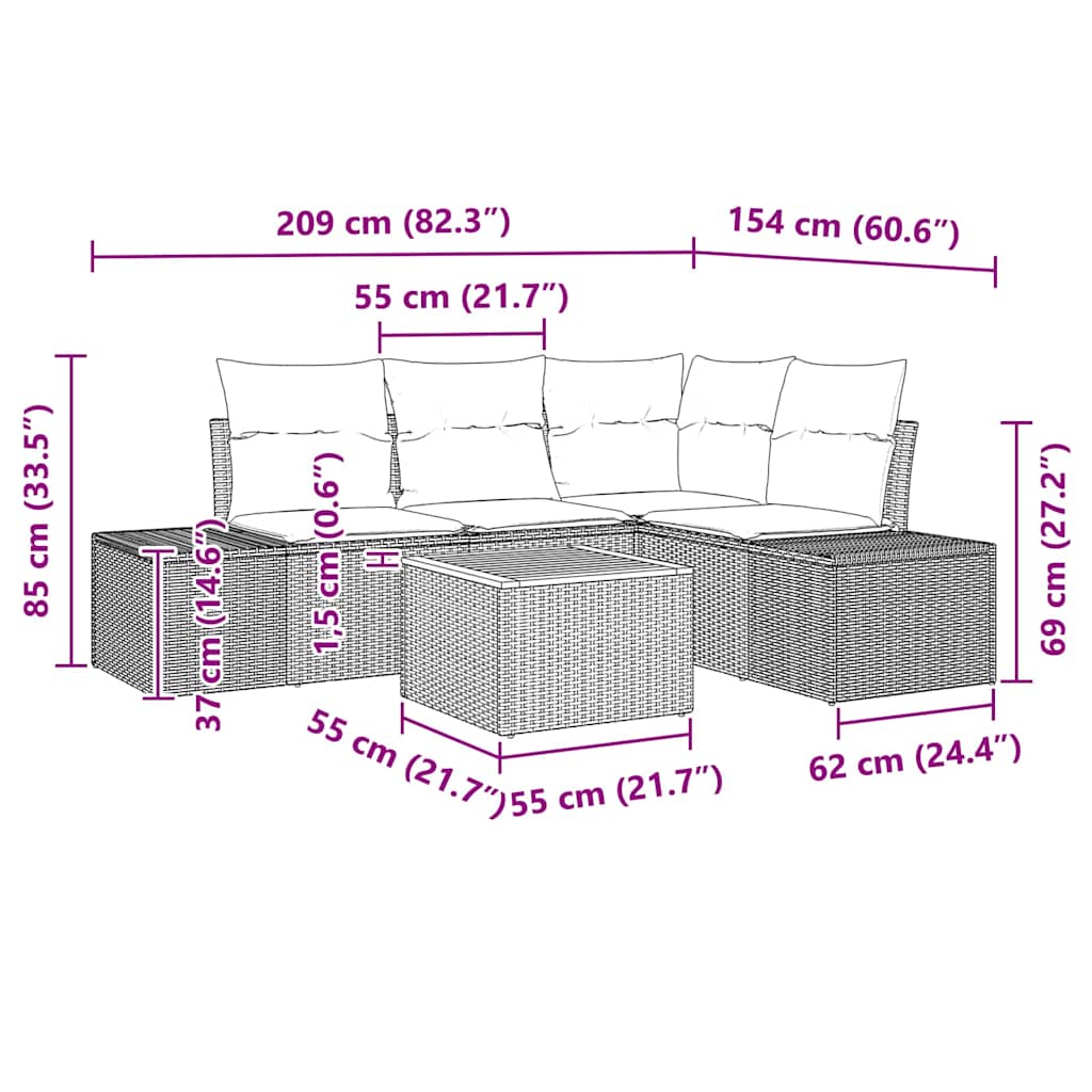 Havesofa Sæt 5 stk. Beige polyrattan