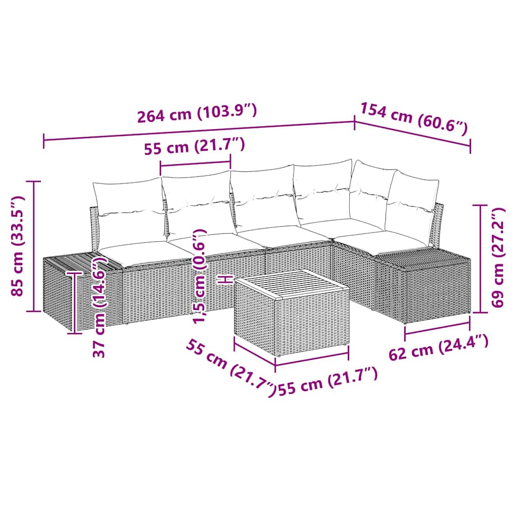 Havesofa Sæt 6 stk. Beige polyrattan