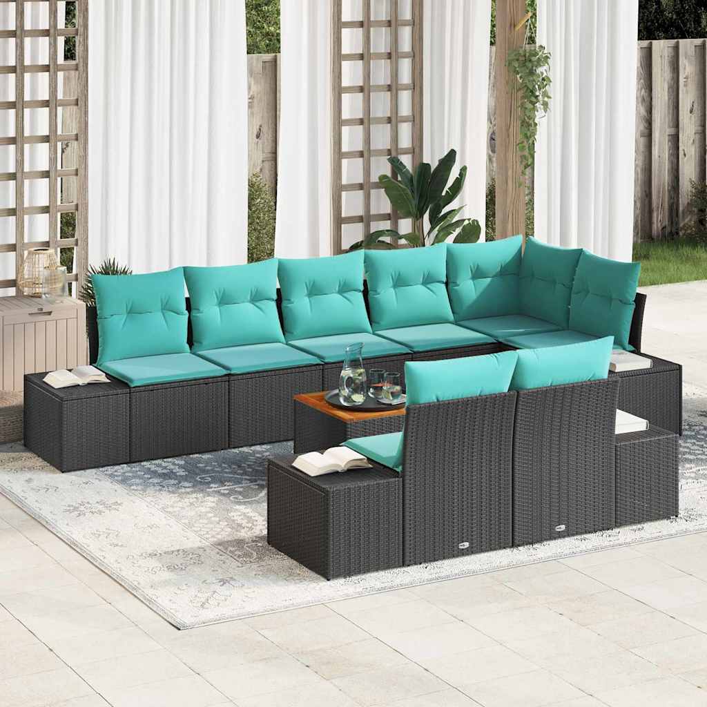 Havesofa Sæt 9 stk. Sort polyrattan