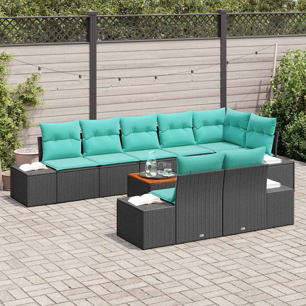 Havesofa Sæt 9 stk. Sort polyrattan