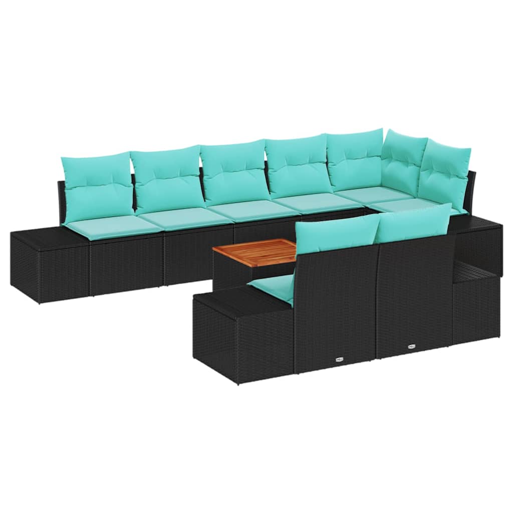 Havesofa Sæt 9 stk. Sort polyrattan