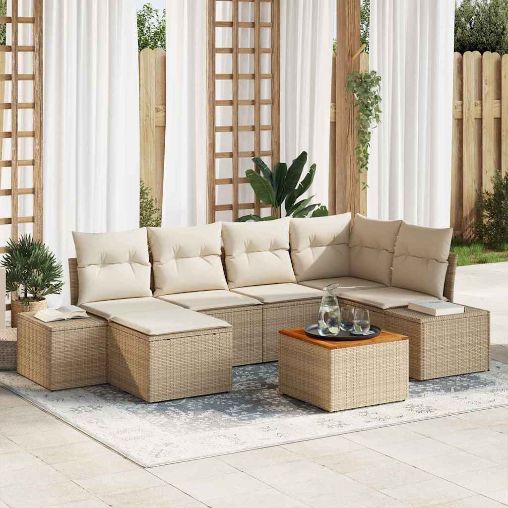 Havesofa Sæt 7 stk. Beige polyrattan