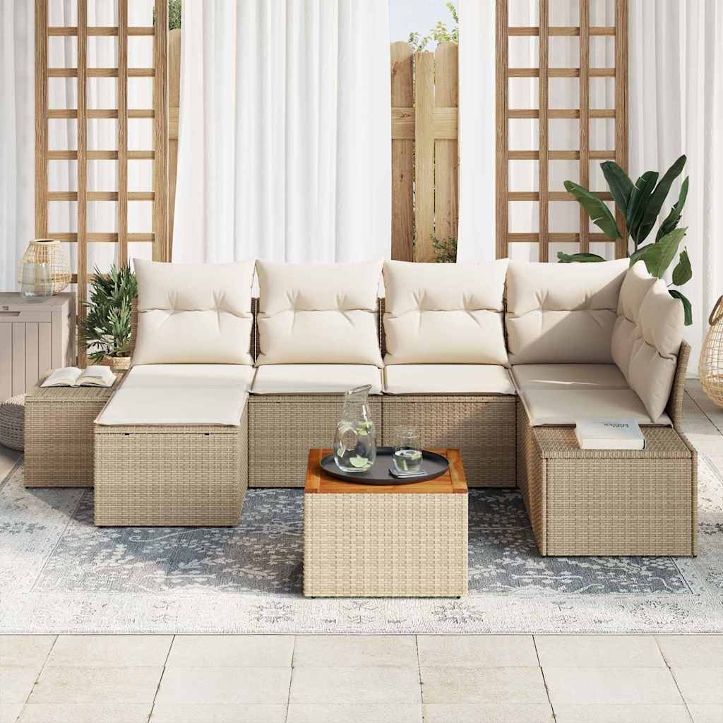 Havesofa Sæt 7 stk. Beige polyrattan