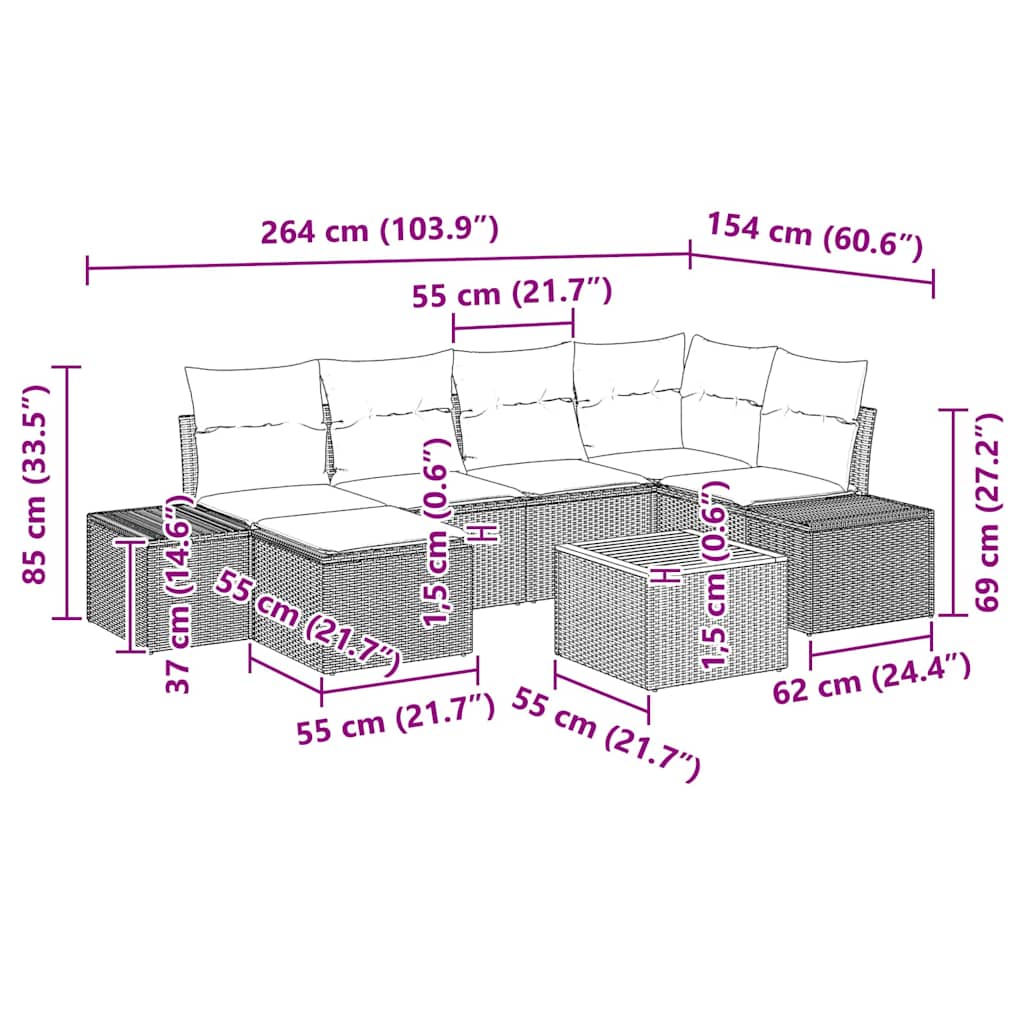 Havesofa Sæt 7 stk. Beige polyrattan