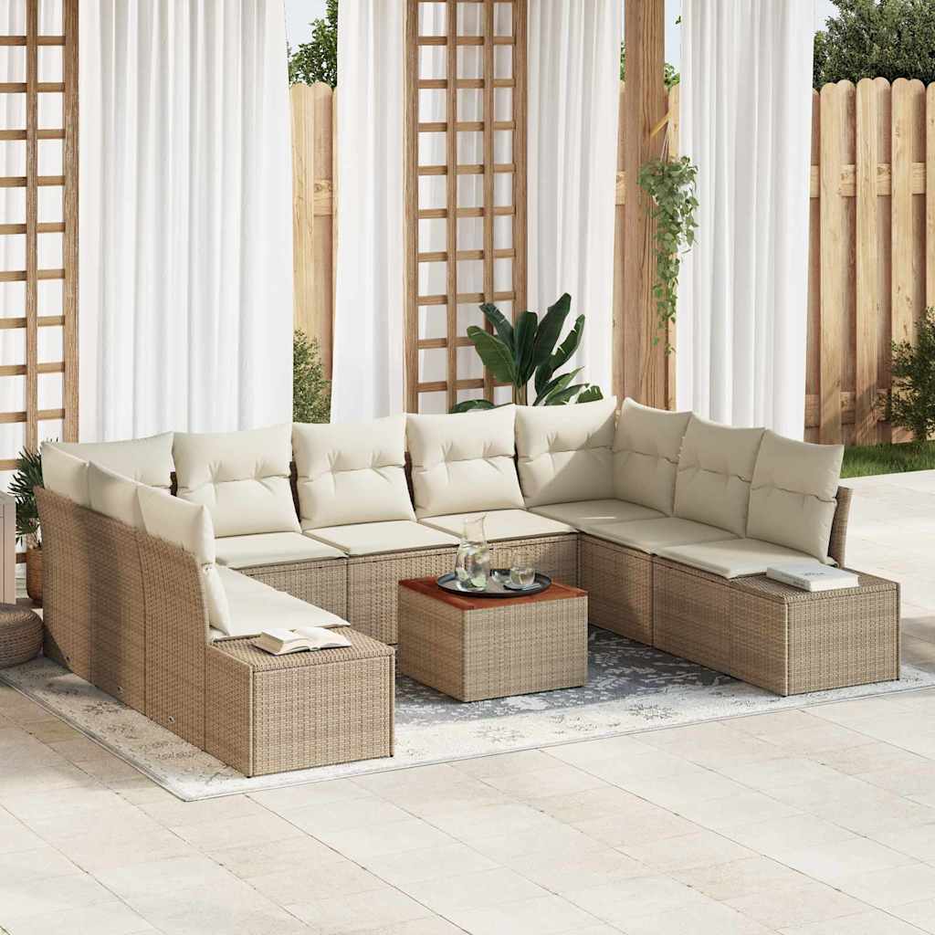 Havesofa Sæt 10 stk. Beige polyrattan
