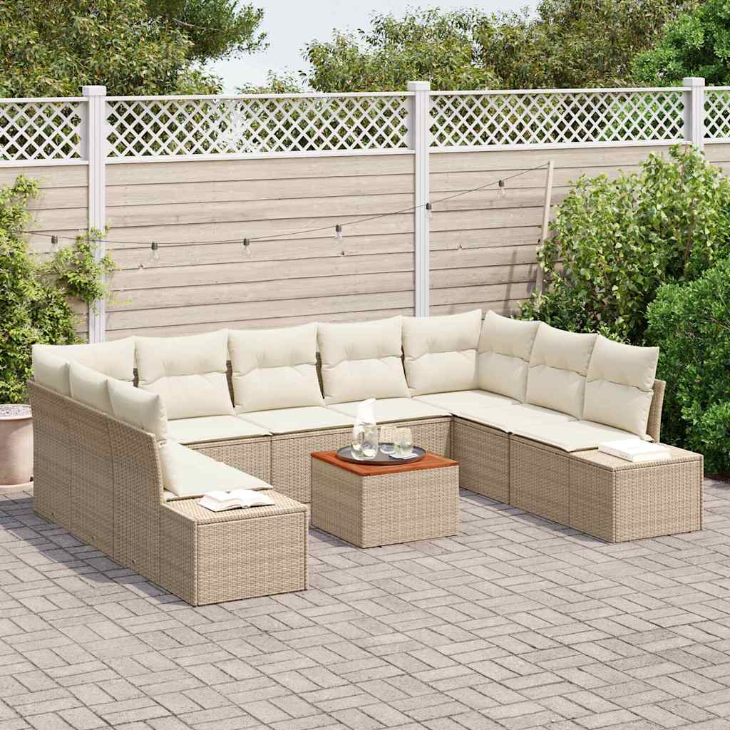 Havesofa Sæt 10 stk. Beige polyrattan