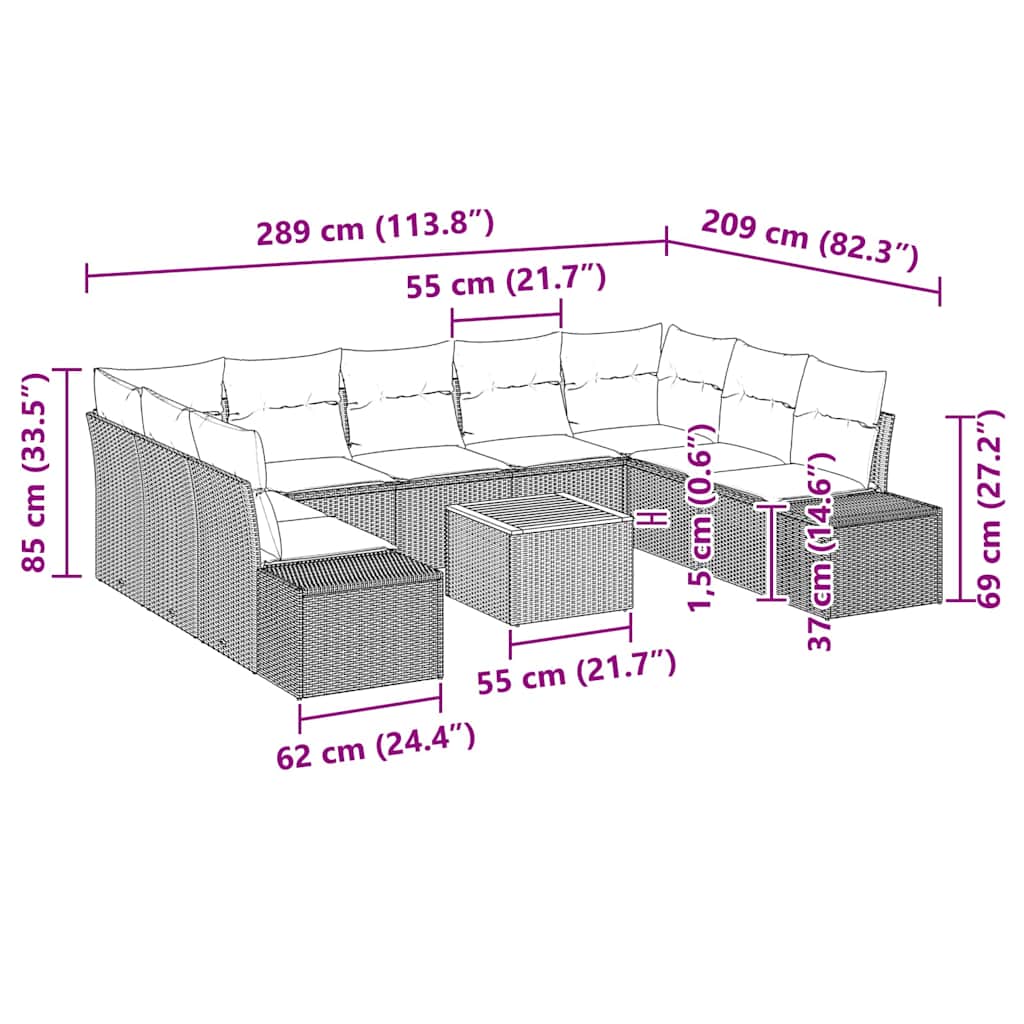 Havesofa Sæt 10 stk. Beige polyrattan
