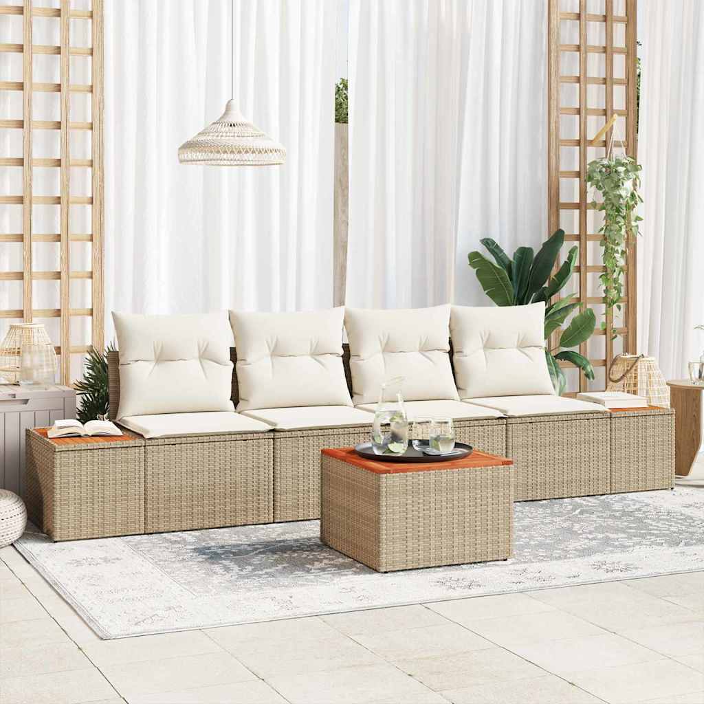 Havesofa Sæt 5 stk. Beige Poly rattan