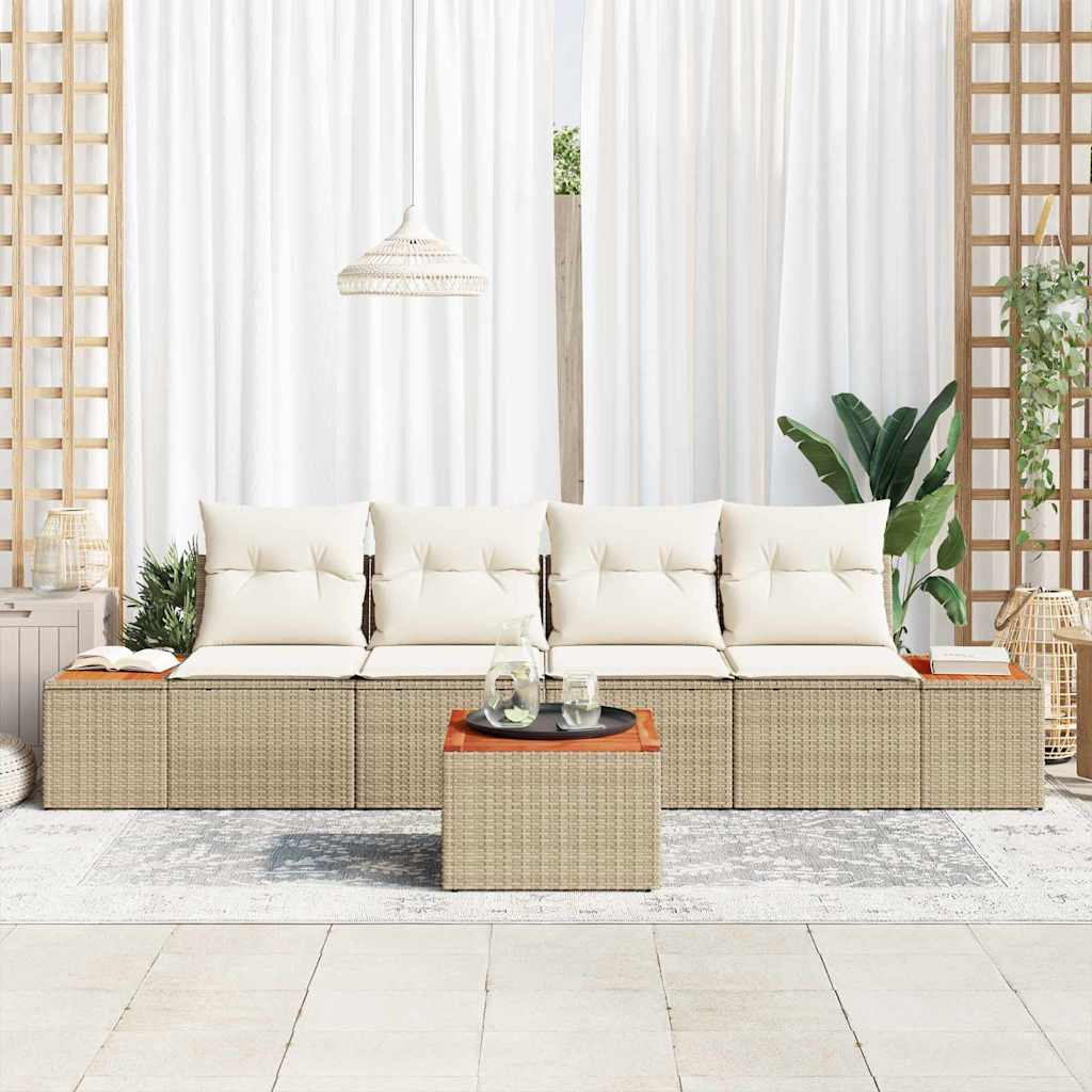 Havesofa Sæt 5 stk. Beige Poly rattan