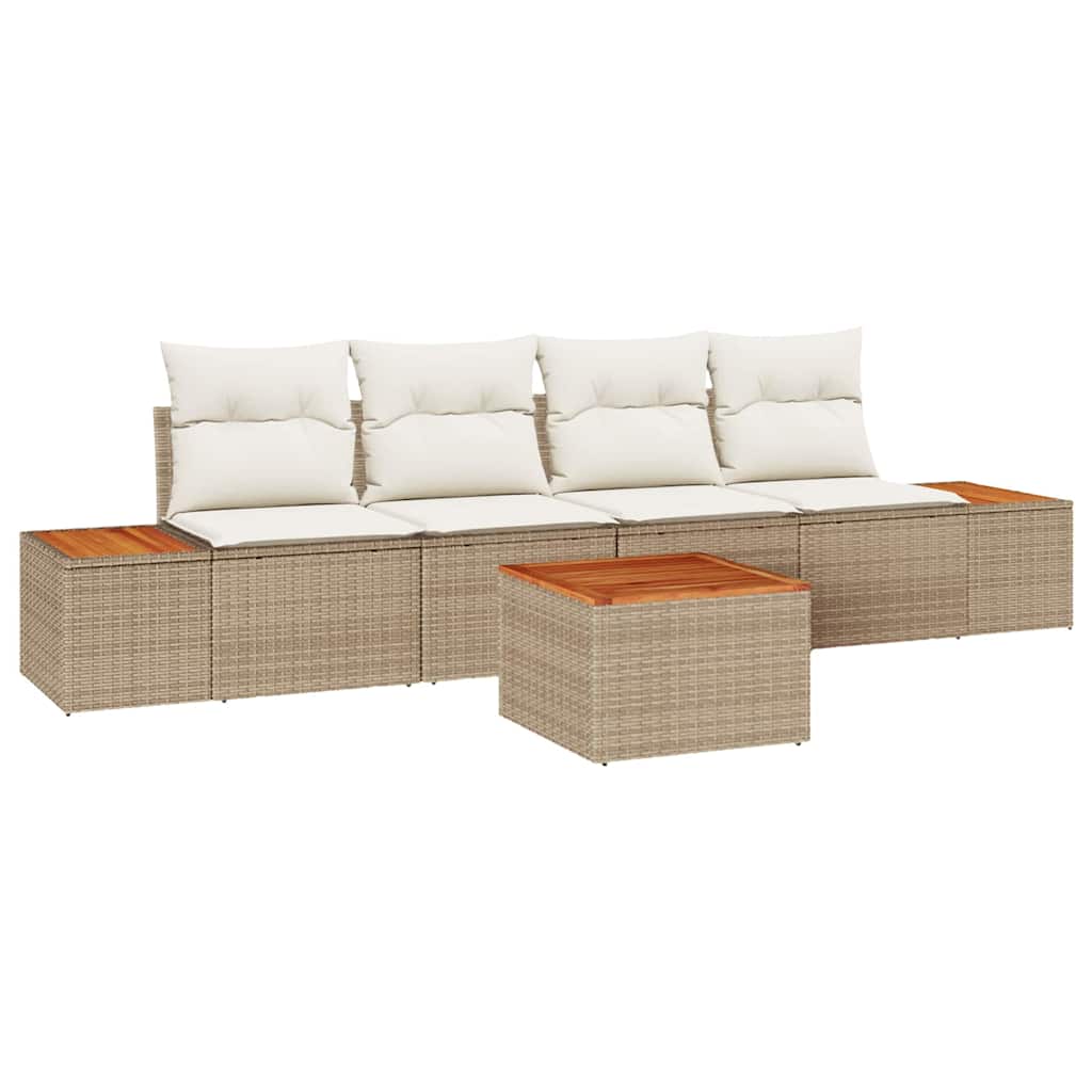 Havesofa Sæt 5 stk. Beige Poly rattan