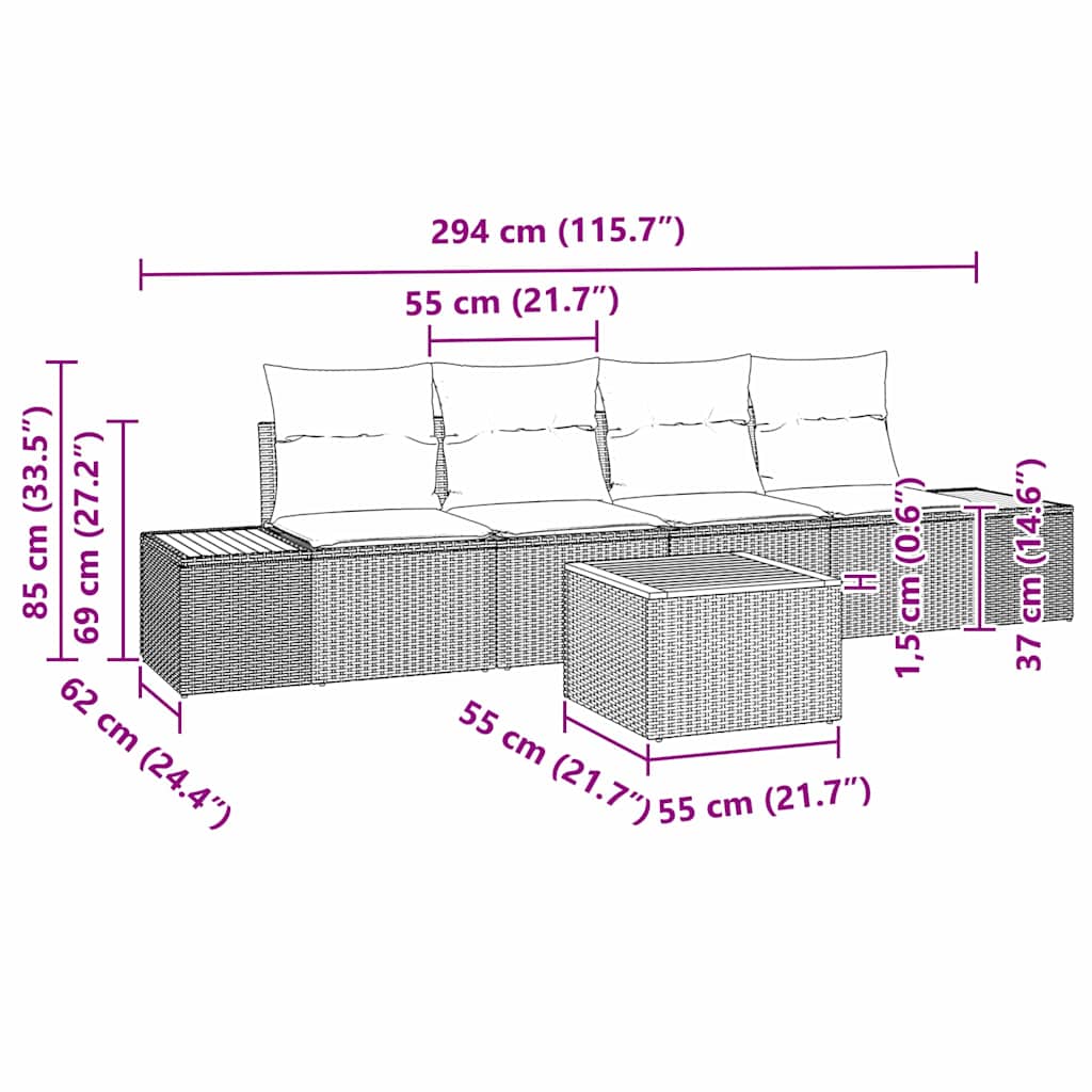 Havesofa Sæt 5 stk. Beige Poly rattan