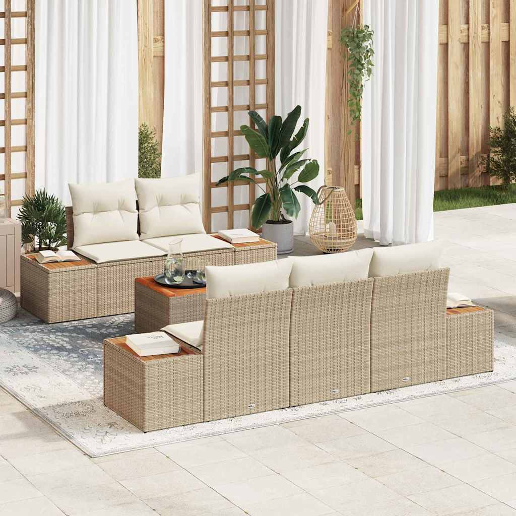 Havesofa Sæt 6 stk. Beige Poly rattan