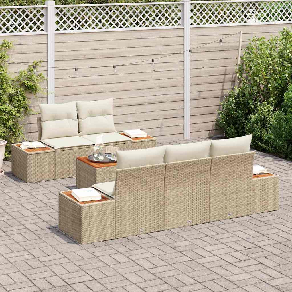Havesofa Sæt 6 stk. Beige Poly rattan