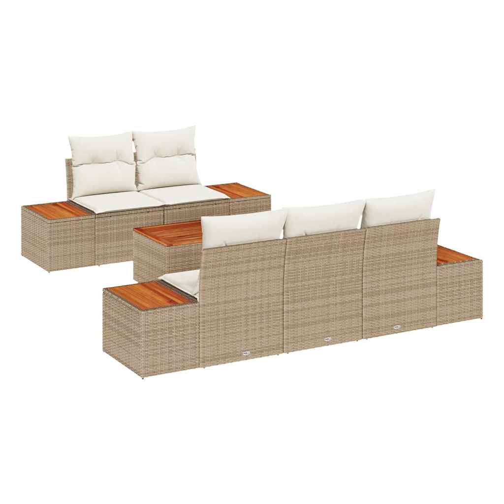 Havesofa Sæt 6 stk. Beige Poly rattan