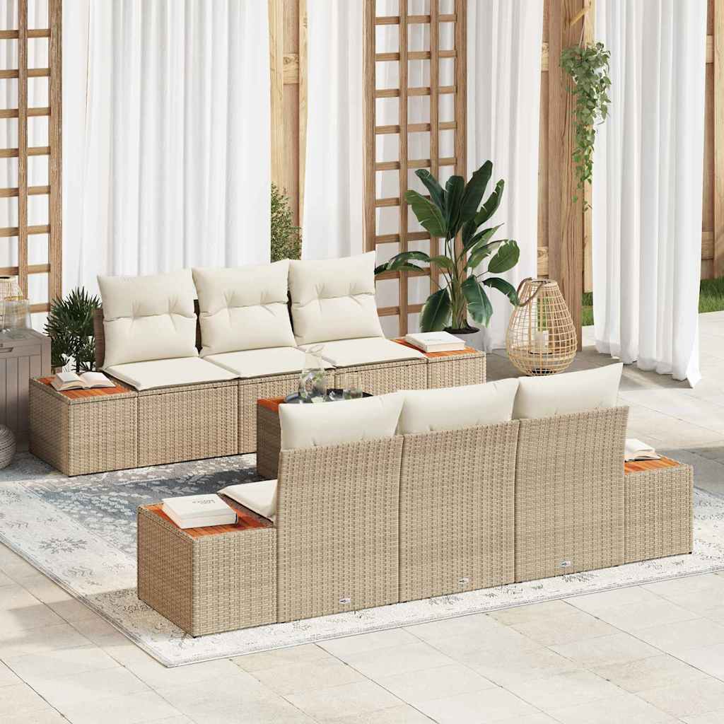 Havesofa Sæt 7 stk. Beige Poly rattan