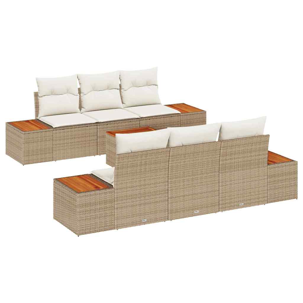 Havesofa Sæt 7 stk. Beige Poly rattan