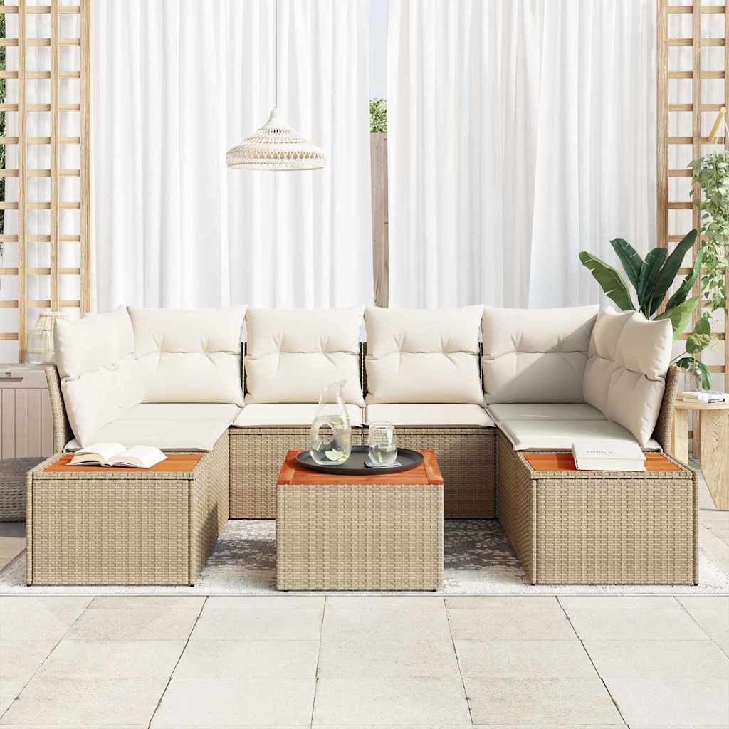 Havesofa Sæt 6 stk. Beige Poly rattan