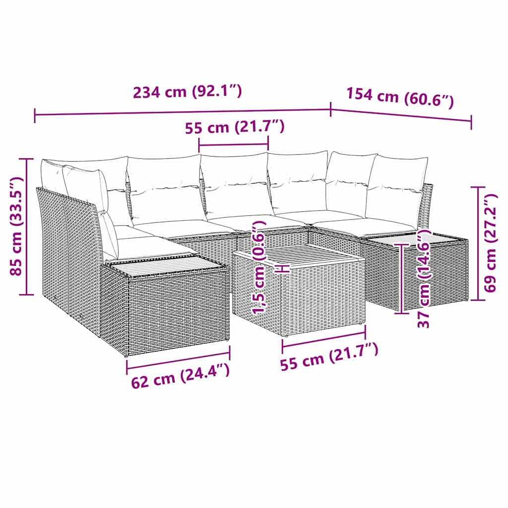Havesofa Sæt 6 stk. Beige Poly rattan