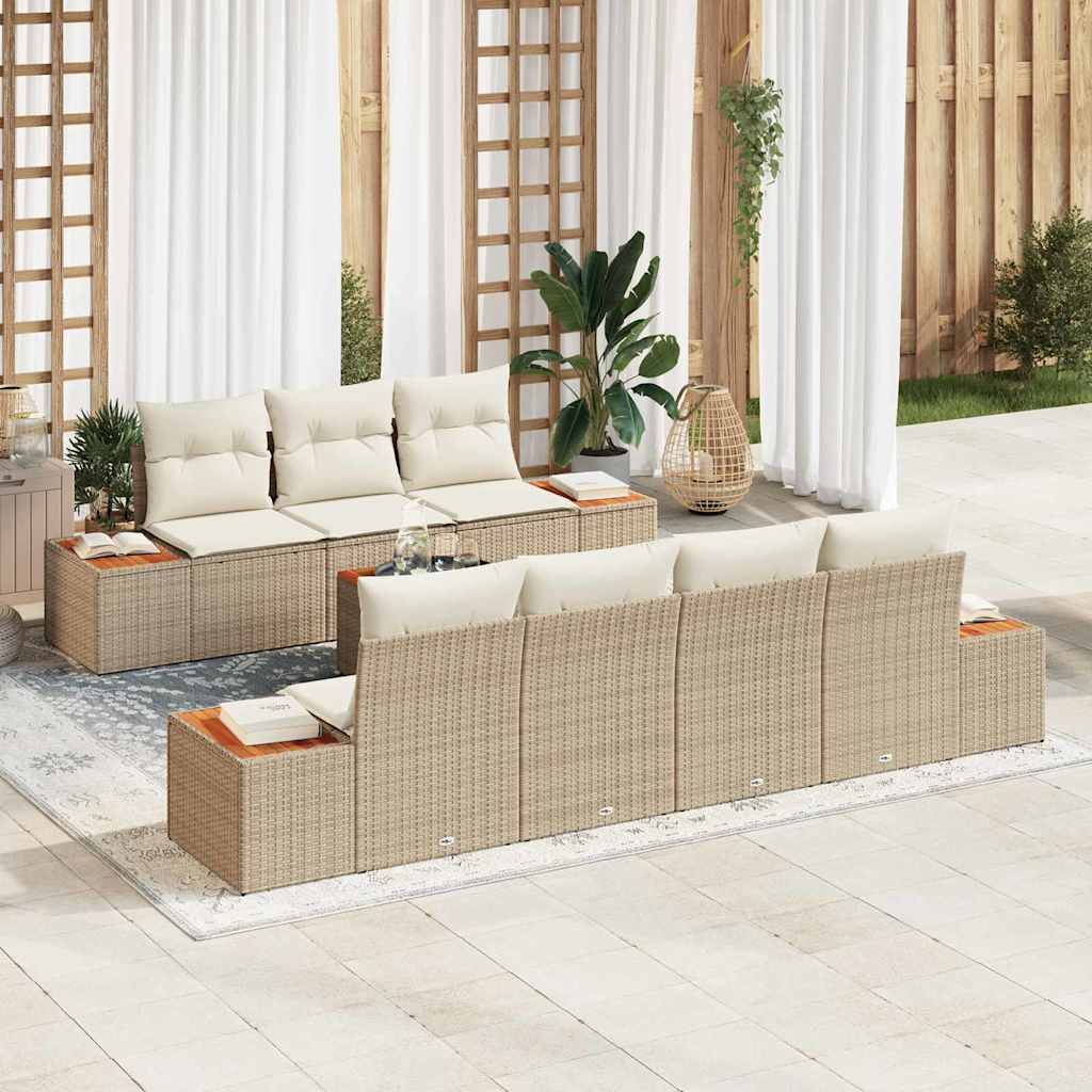 Havesofa Sæt 8 stk. Beige Poly rattan